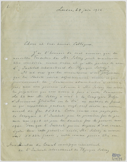 Lettre de Lorentz, 8 juin 1912