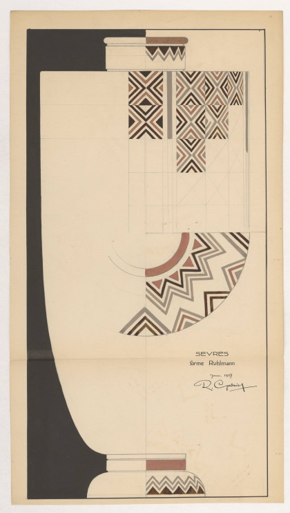 Projet de céramique pour la Manufacture de Sèvres. Dessin à la mine de plomb et à la gouache, 1927 (© René Gabriel. Droits réservés)