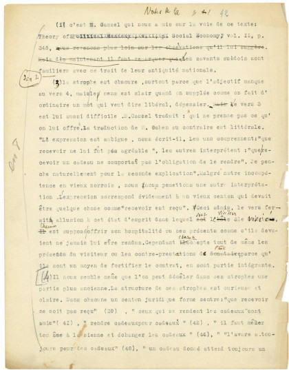 Dactylogramme corrigé de « L’Essai sur le don », ca. 1924