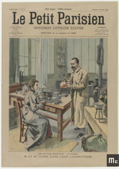 Page de couverture du journal « Le Petit Parisien » du 10 janvier 1904 représentant Pierre et Marie Curie dans leur laboratoire de l’EMPCI.