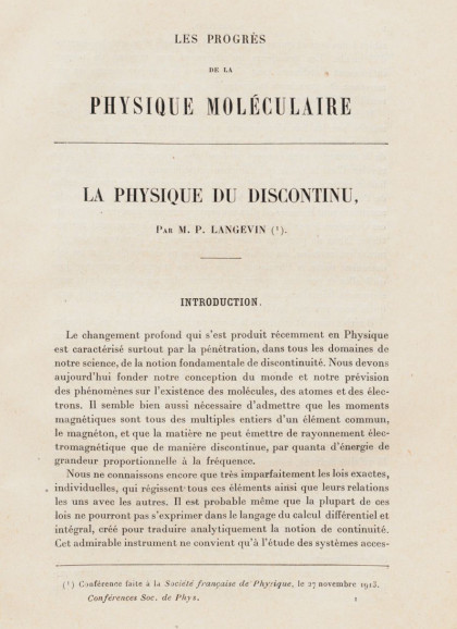 La physique du discontinu - 1913
