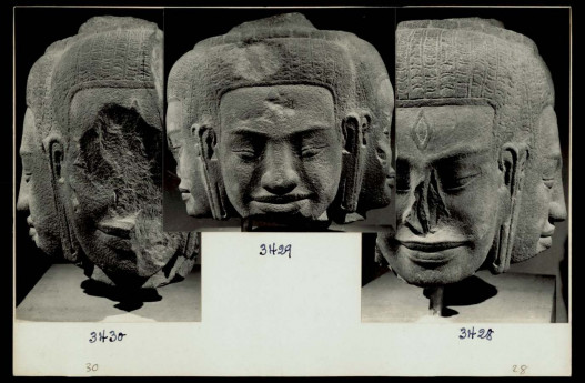 Tête à visages multiples - Dépôt de la Conservation d'Angkor, objet n° 477, EFEO